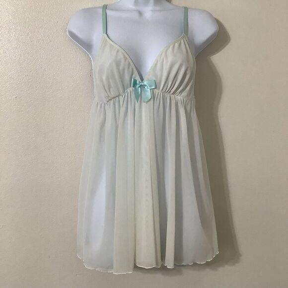Y2K White Blue Bow Coquette Angelcore Fairy Feminine Romantic Babydoll Slip L - Picture 1 of 8